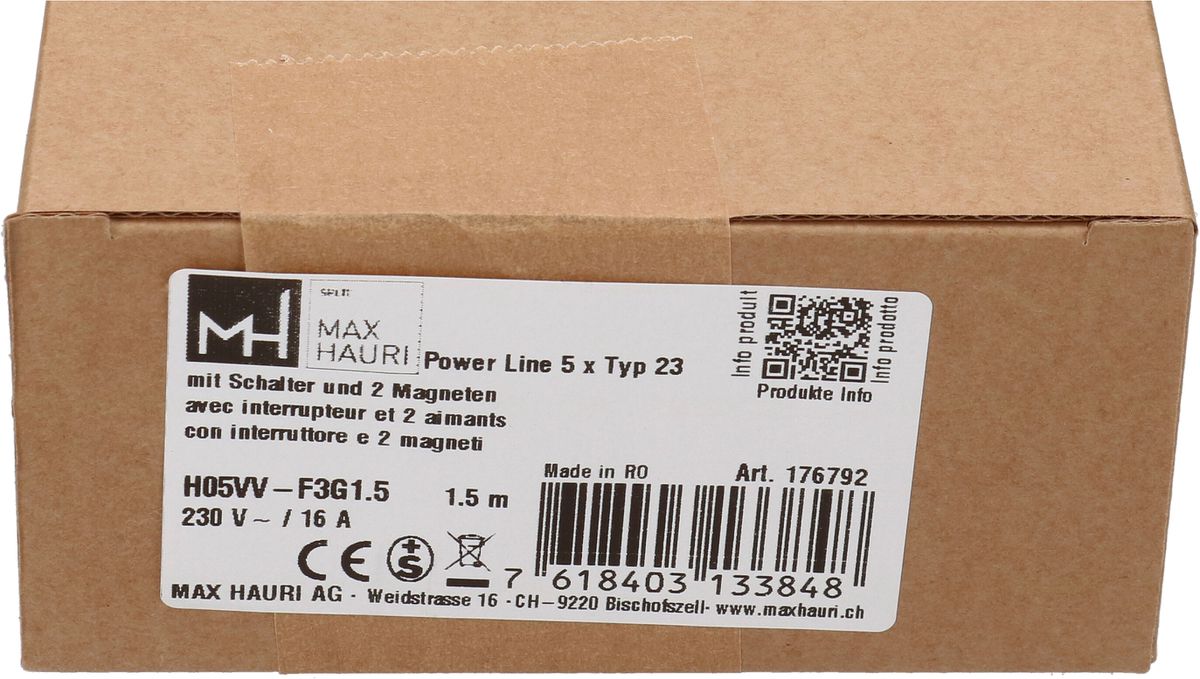 multipresa Power Line 5x tipo 23 nero/nero interrut. 1.5m magnete