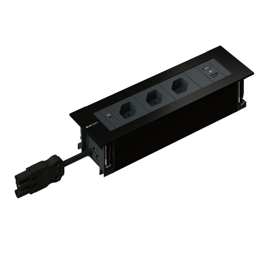 INTRO2.0 bloc multiprise noir 3x type 13 1x USB-A/C