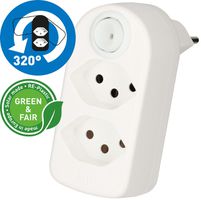 Abzweigstecker ADAPT 2x Typ 13 weiss drehbar Schalter Green+Fair