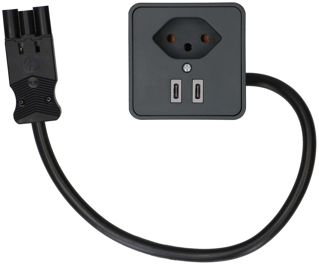 Möbelanbau-Steckdose 1x Typ 13 USB C+C anthrazit 0.5m AC166