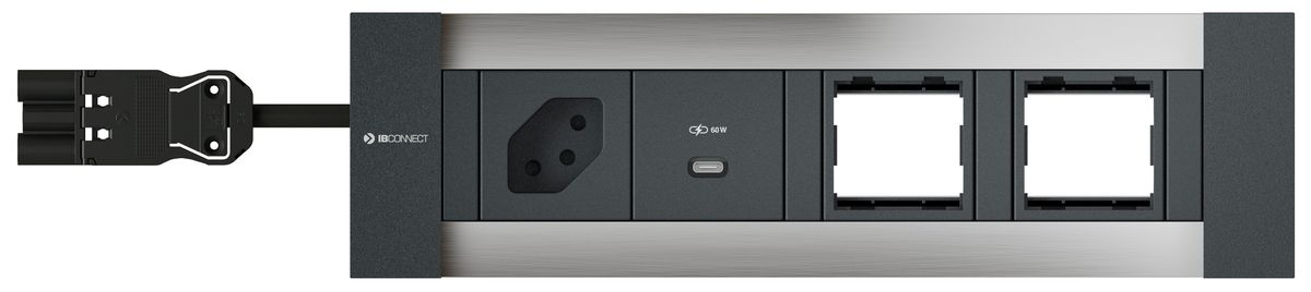 INTRO2.0 Steckdoseneinheit eloxie. 1x Typ 13 1x USB-C 60W 2x leer