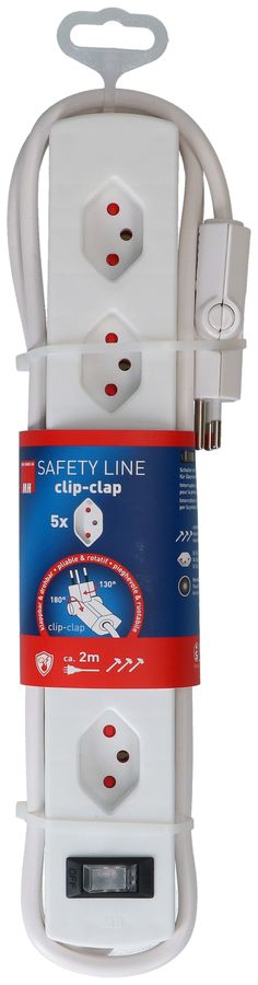 Steckdosenleiste Safety Line 5x Typ 13 90° BS ws Schalter 2m cli.
