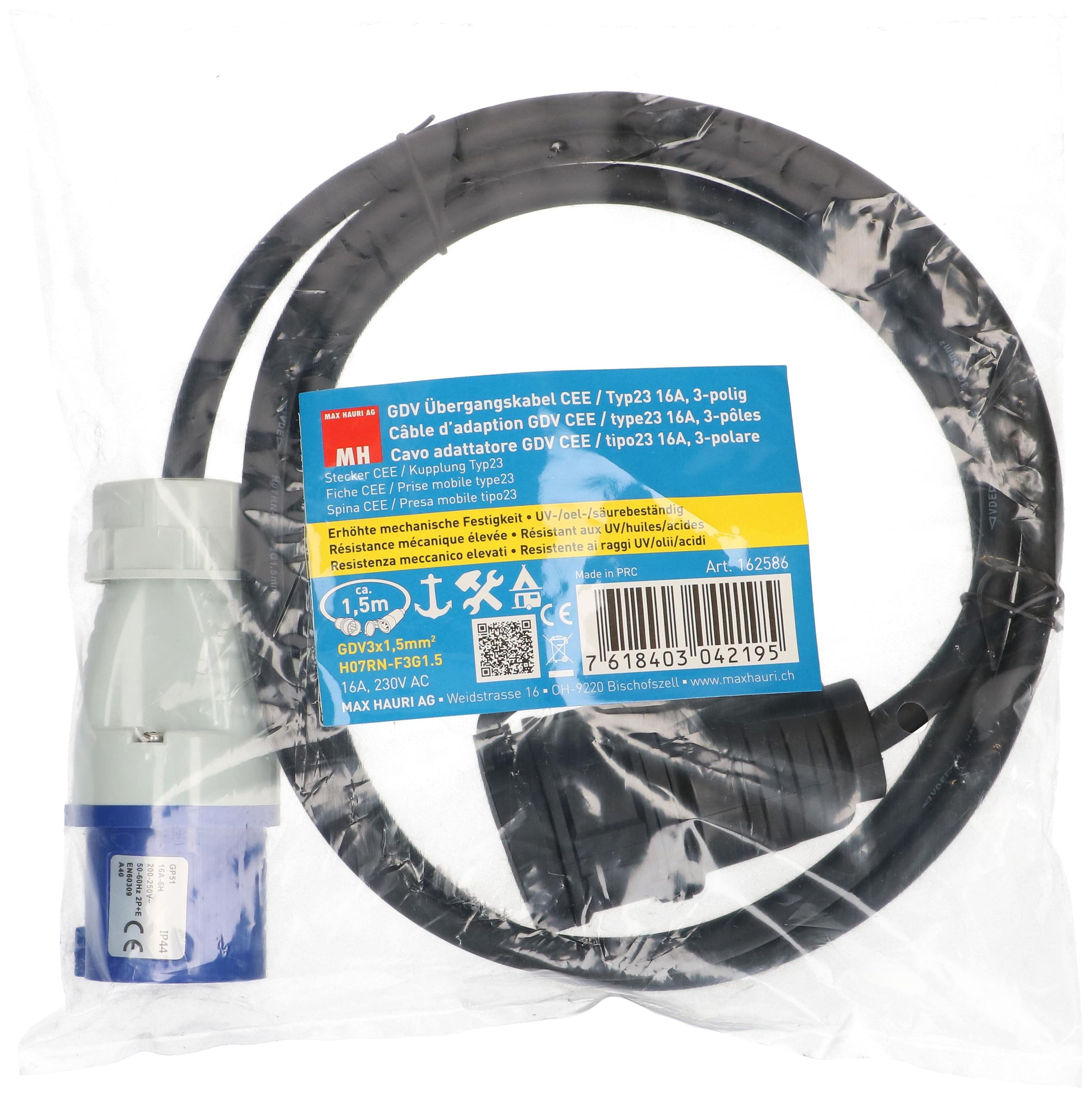 CEE-Adapterkabel H07RN-F3G1.5 1.5m schwarz CEE/Typ 23 16A