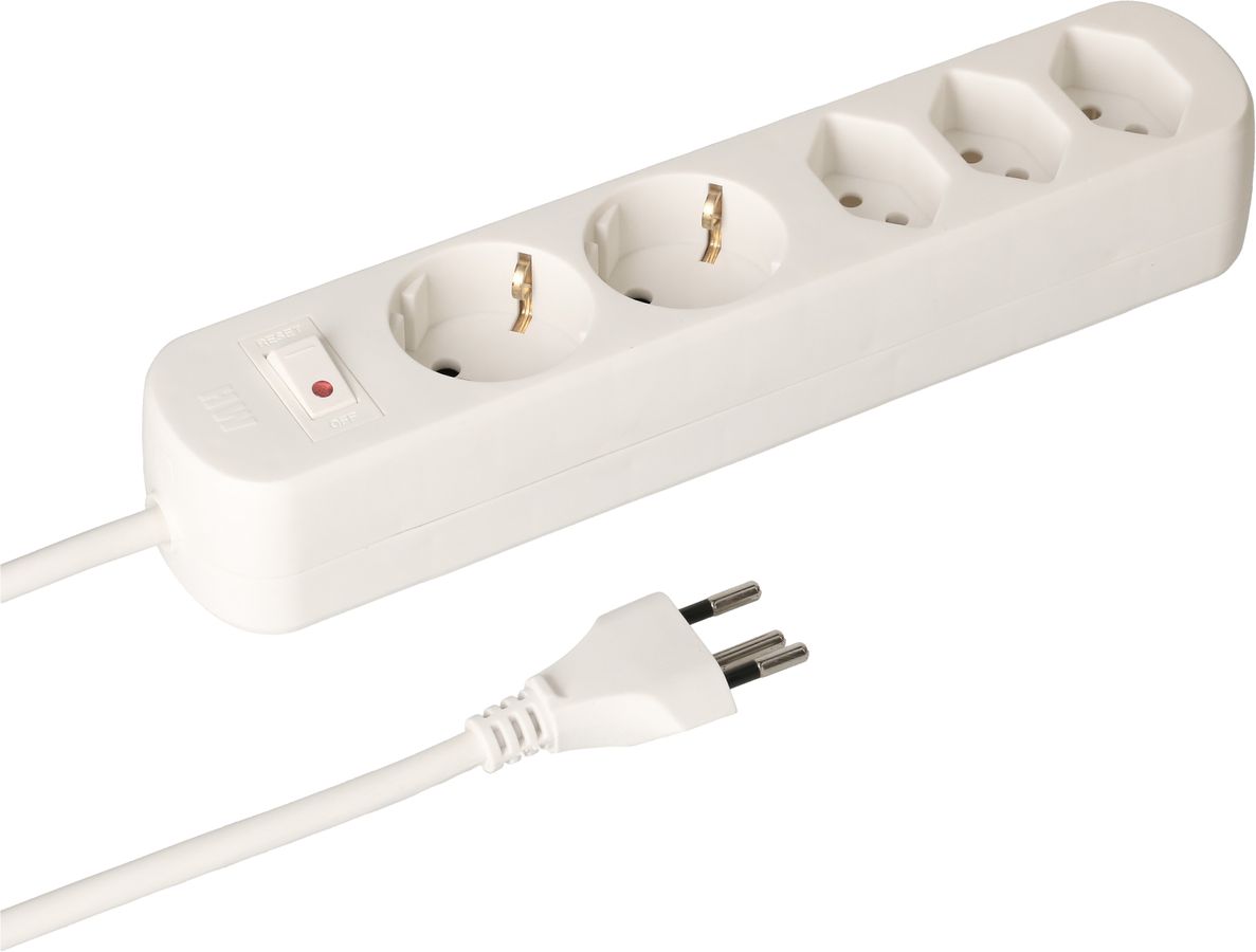 set di 5 multip. Basic Line 3x tipo 13 / 2x Schuko bi inter. 1.5m
