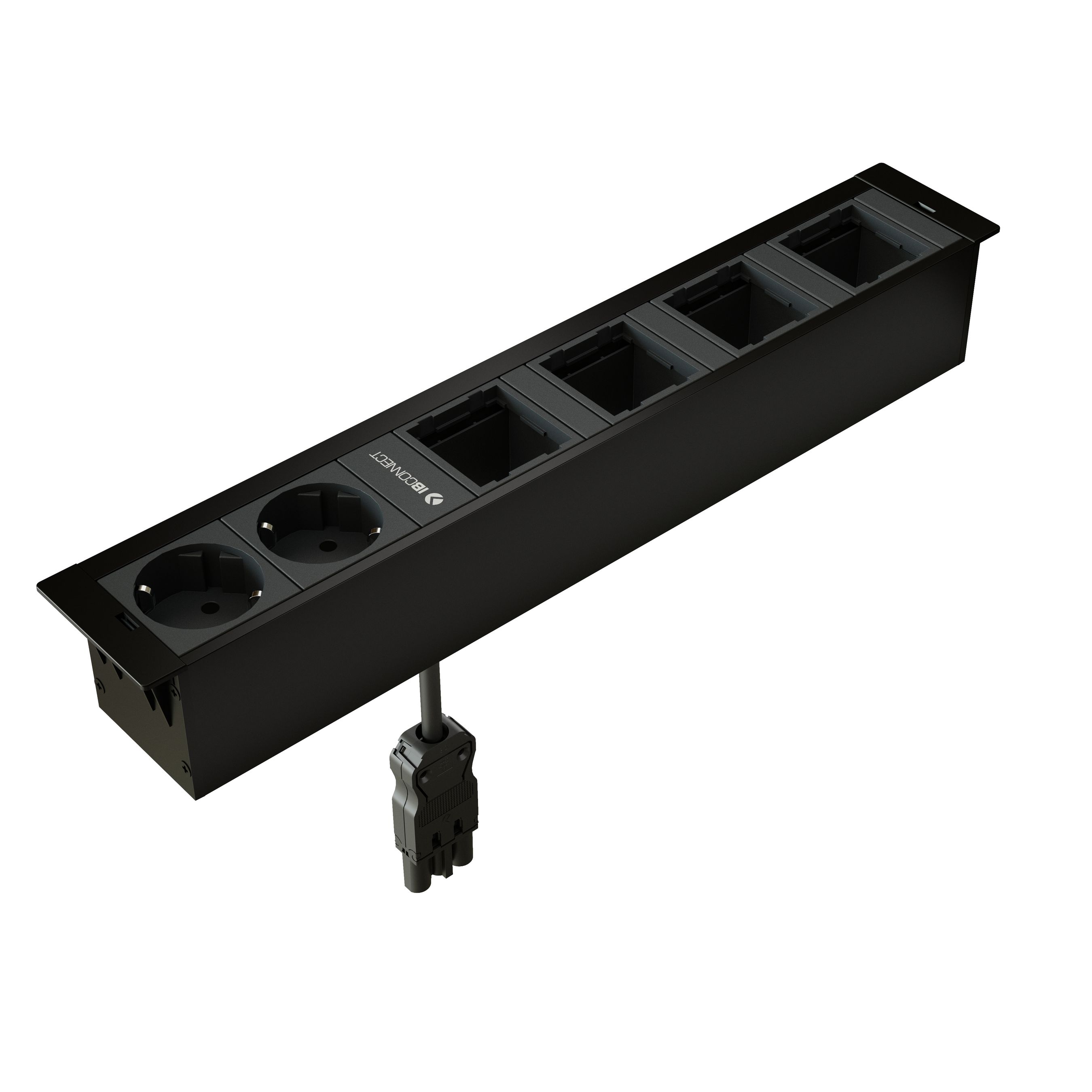 CUBOBOX bloc multiprise noir L 6 fois 2x Schuko 4x module vide
