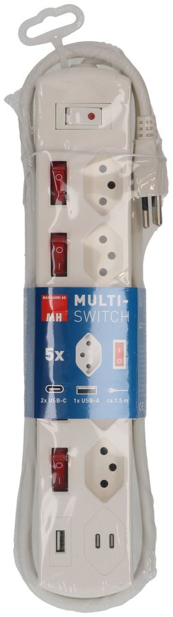 Steckdosenleiste Multi-Switch 5x Typ 13 2xUSB-C 1xUSB-A PD 20W ws