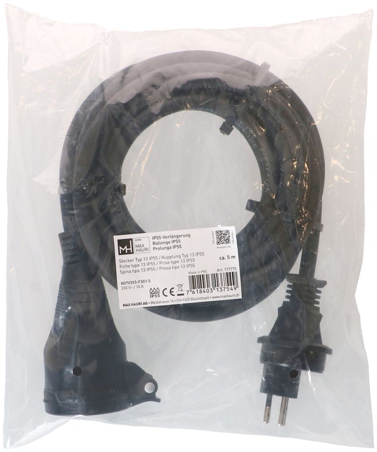 IP55 rallonge N07V3V3-F3G1.5 5m noir type 13 / type 13