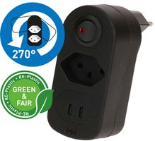 Abzweigstecker ADAPT 1x Typ 13 USB-C/C 20W sw drehbar Green+Fair