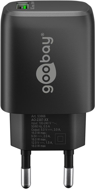 adaptateur de charge rapide USB 1x USB-A QC 18W noir