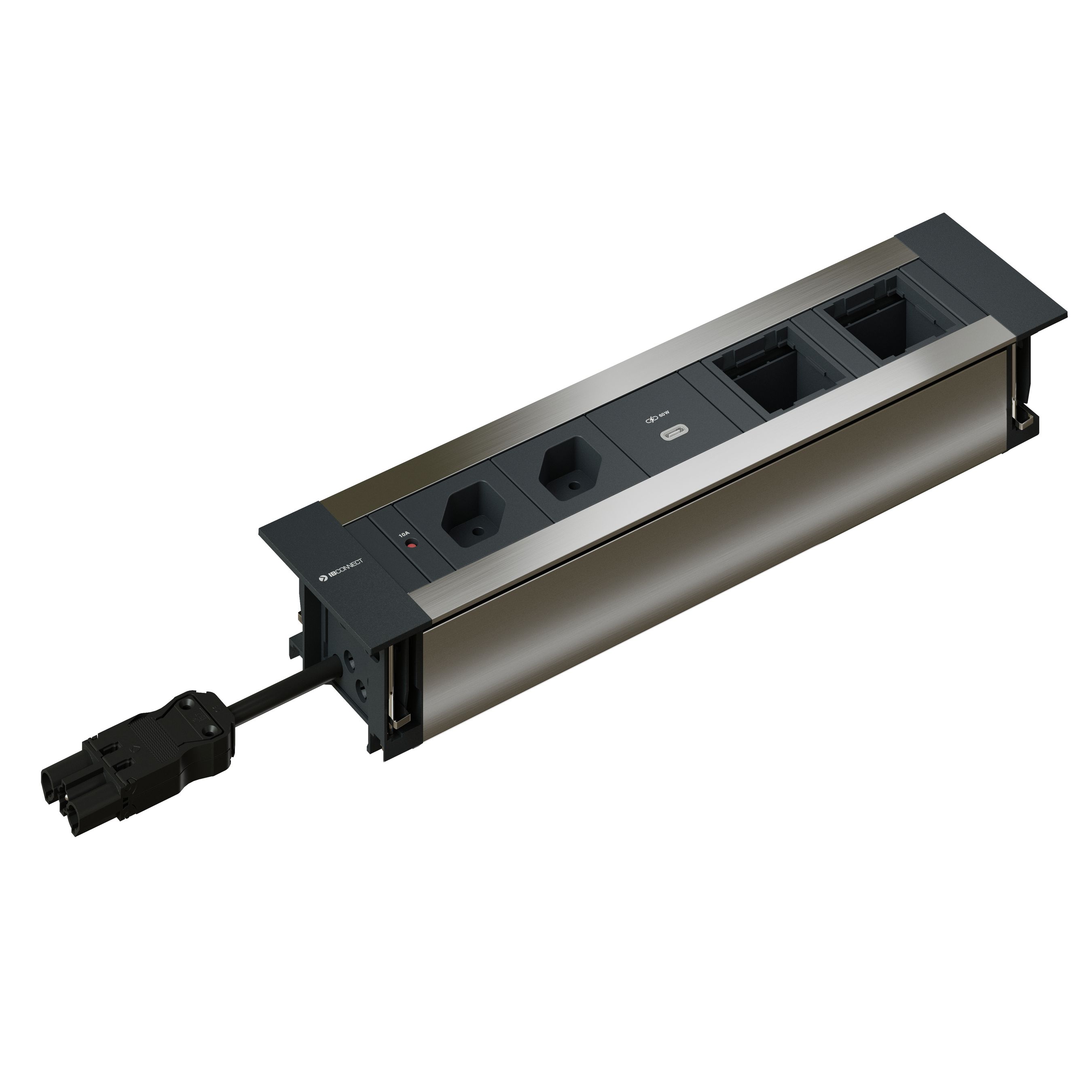 INTRO2.0 bloc multiprise anodisé 2x type 13 1x USB-C 60W 2x vide