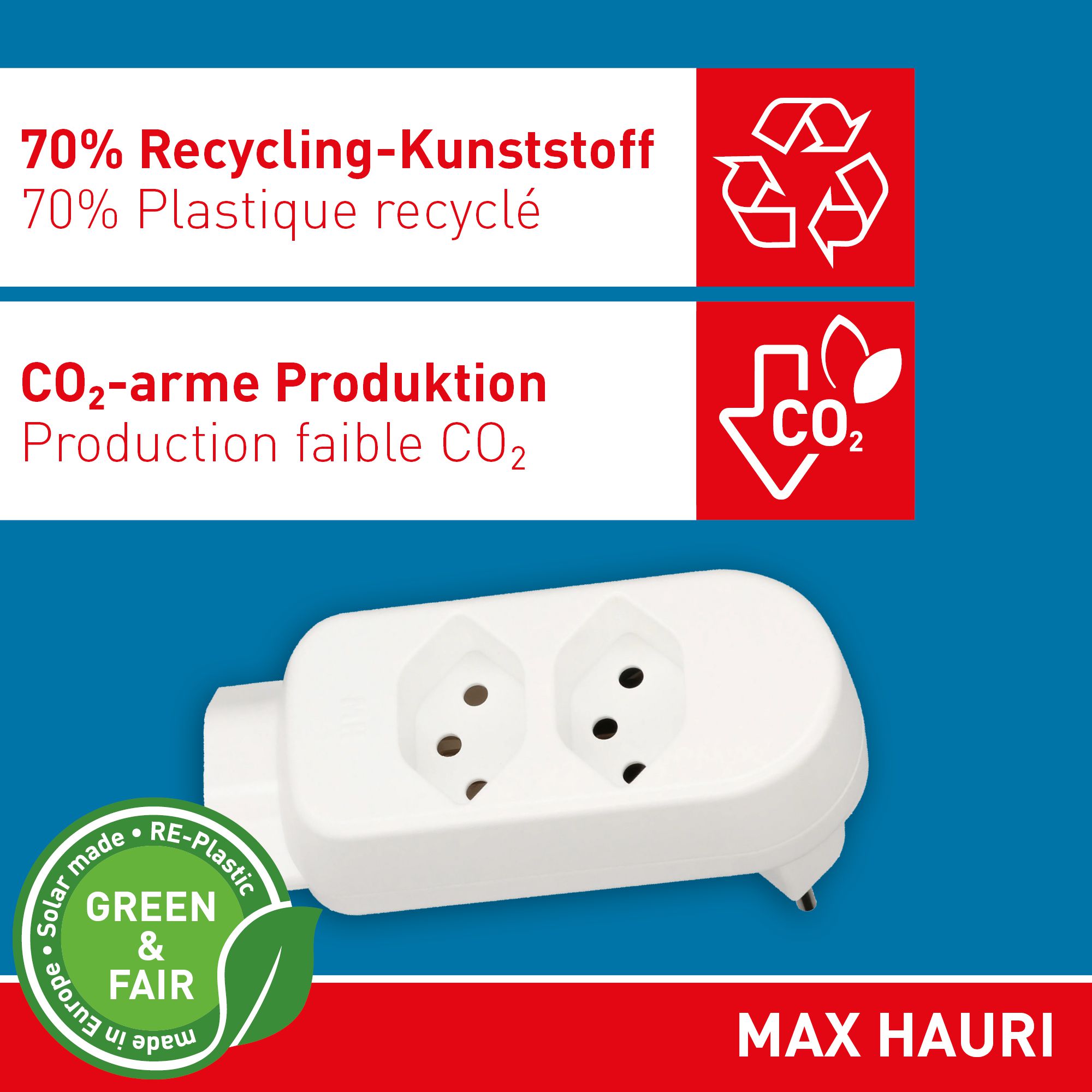 multi adaptateur ADAPT 2+1x type 13 blanc rotatif Green+Fair