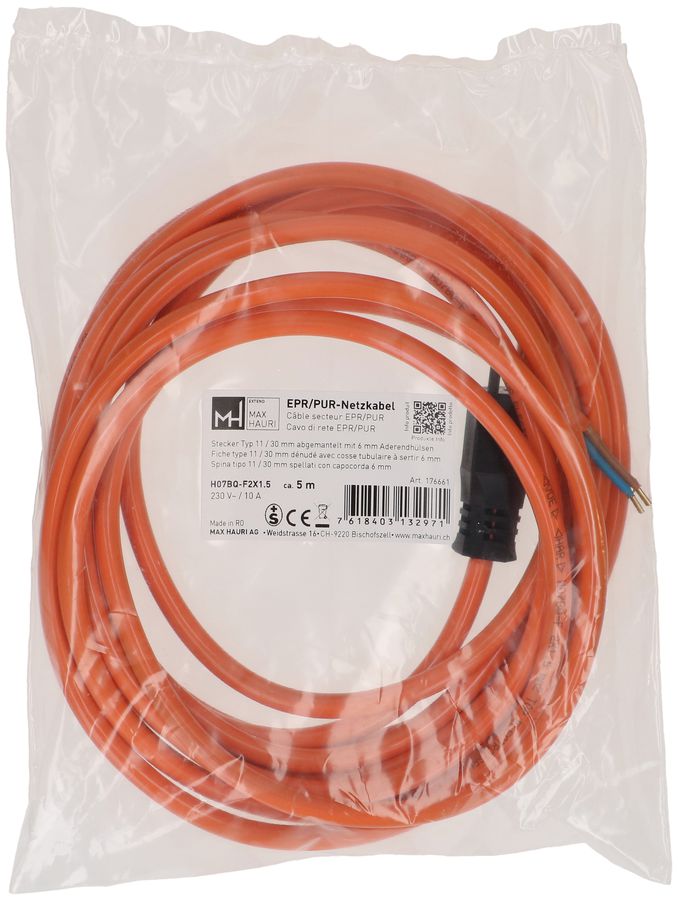 EPR/PUR-Netzkabel H07BQ-F2X1.5 5m orange Typ 11