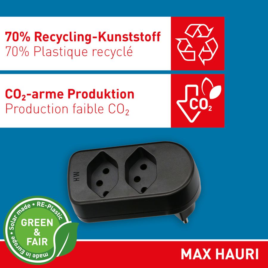 Abzweigstecker ADAPT 2x Typ 13 schwarz drehbar Green+Fair