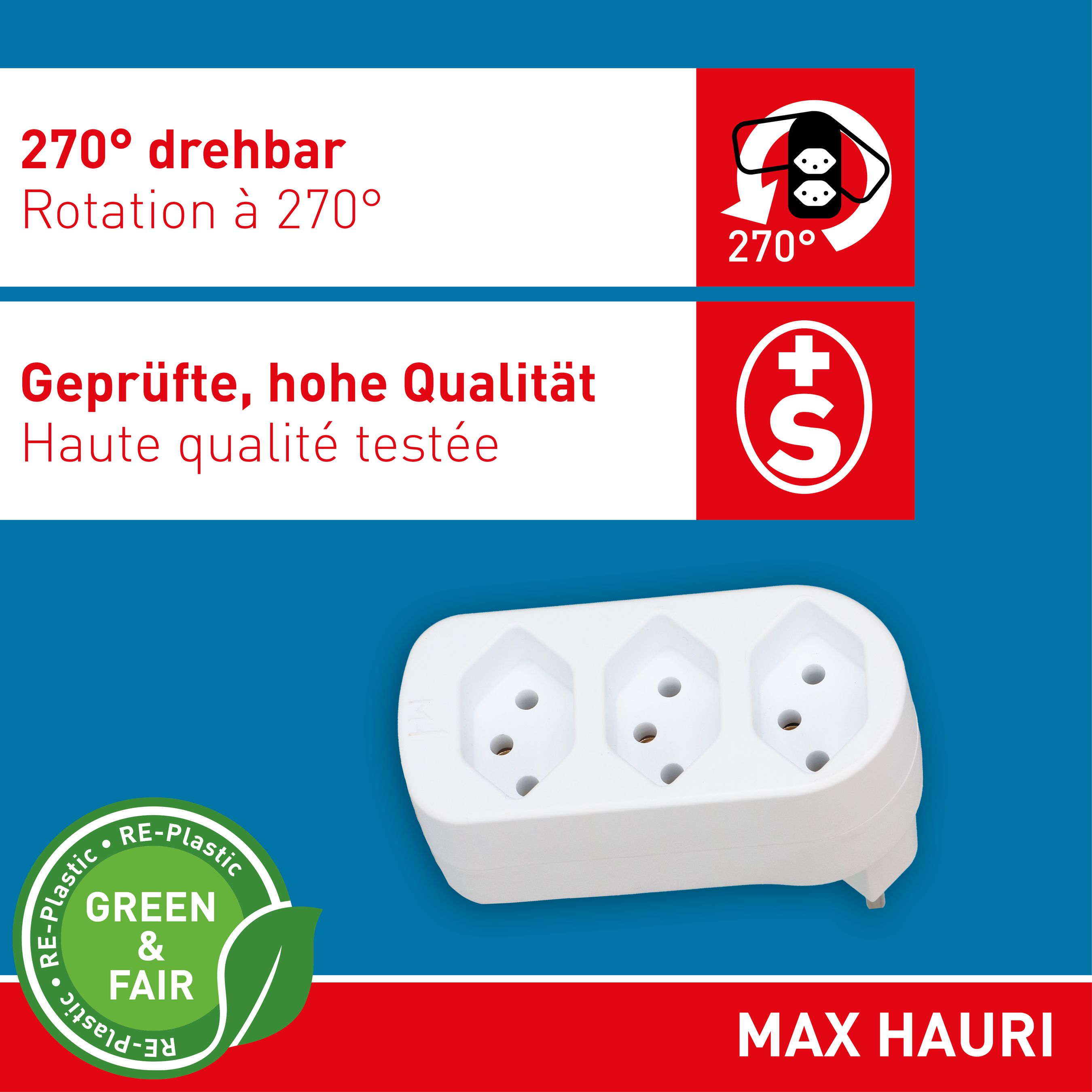 multi adaptateur ADAPT 3x type 13 blanc rotatif Green+Fair