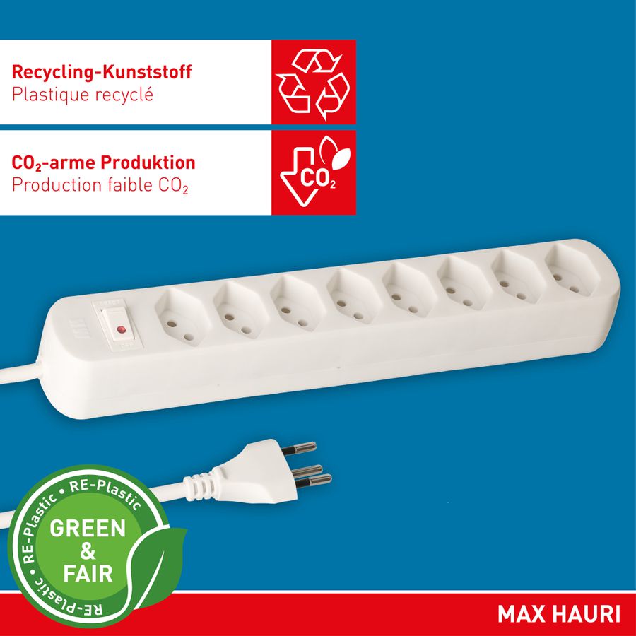Steckdosenleiste Basic Line 8x Typ 13 ws Schalter 1.5m Green+Fair