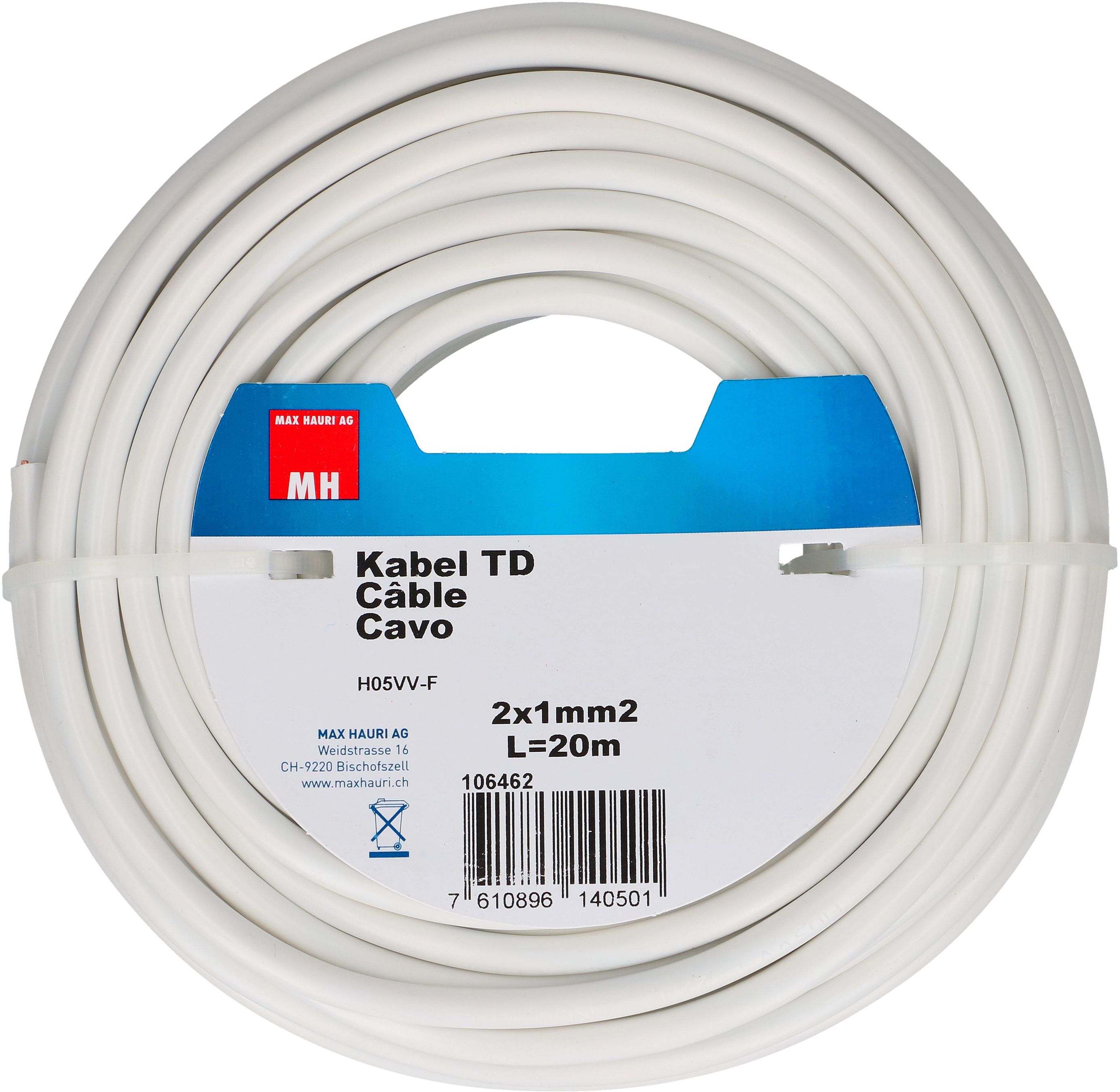 câble TD H05VV-F2X1.0 20m blanc