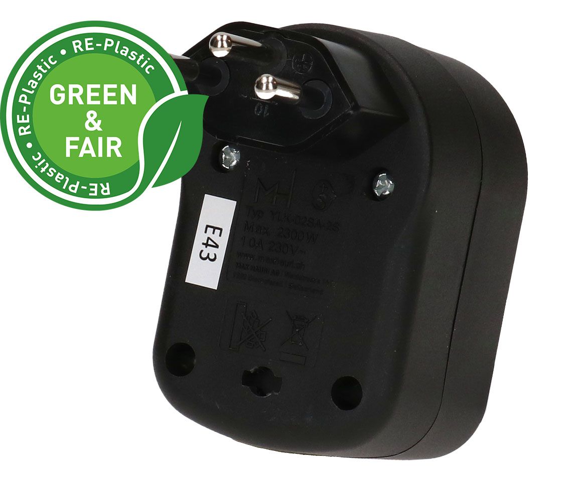 Abzweigstecker ADAPT 2x Typ 13 schwarz drehbar Green+Fair