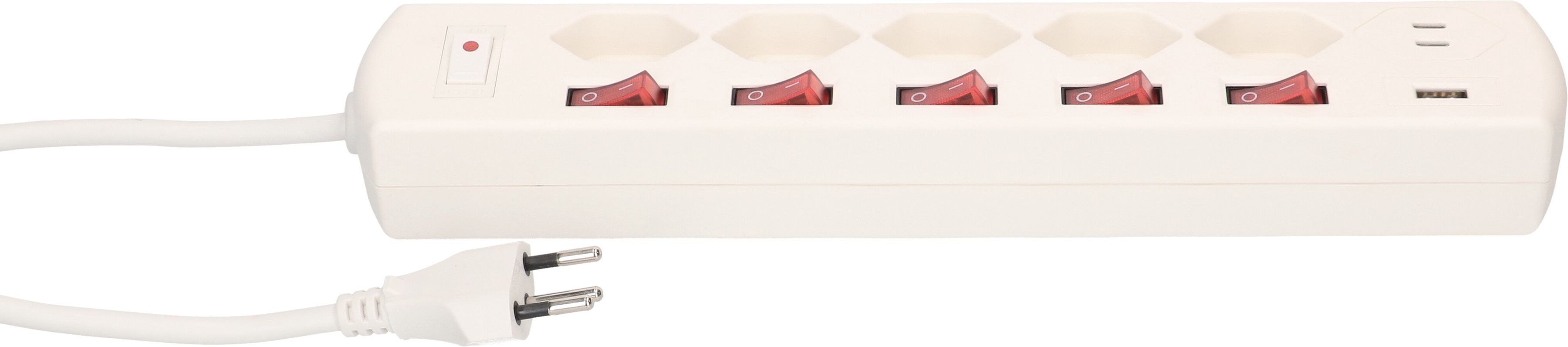 Steckdosenleiste Multi-Switch 5x Typ 13 2xUSB-C 1xUSB-A PD 20W ws