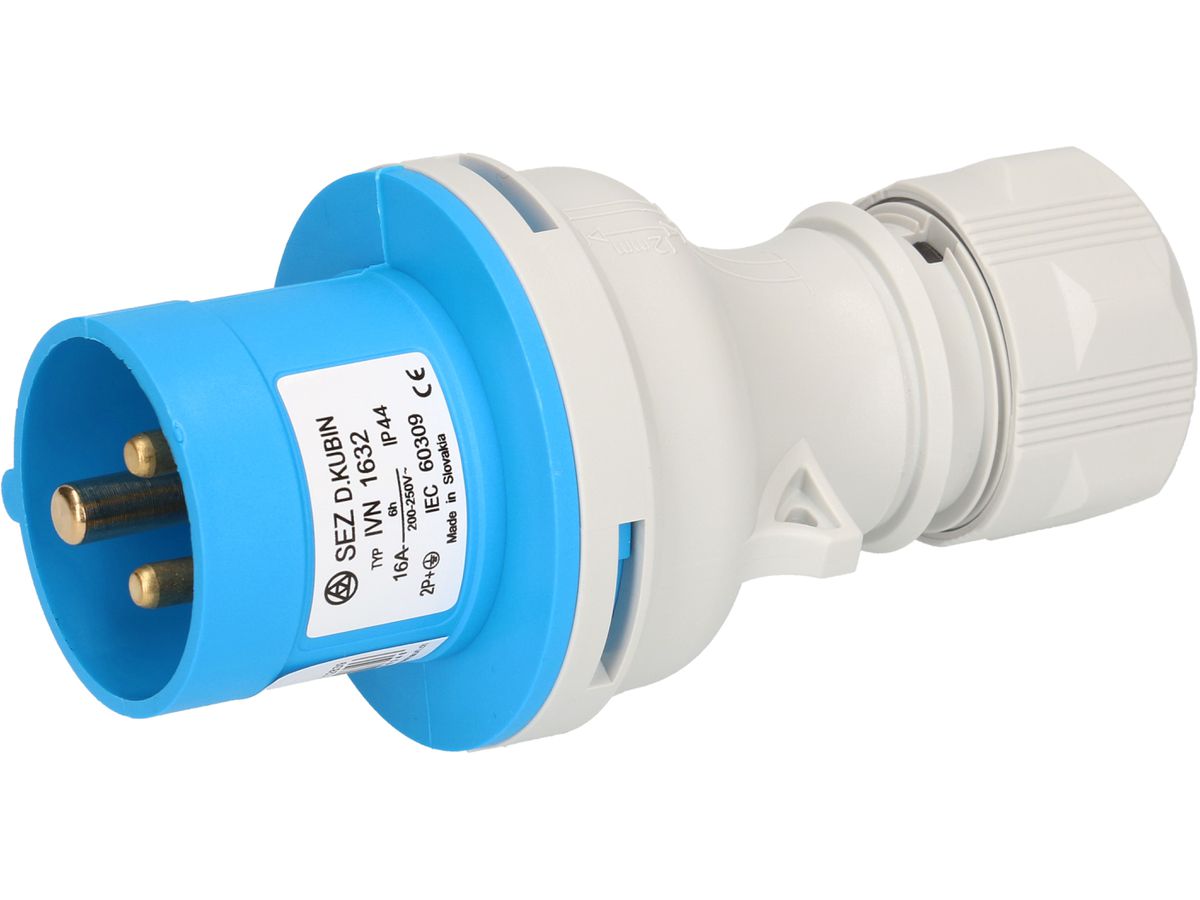 Industrial plug 2P+E 250V/16A blue IP44