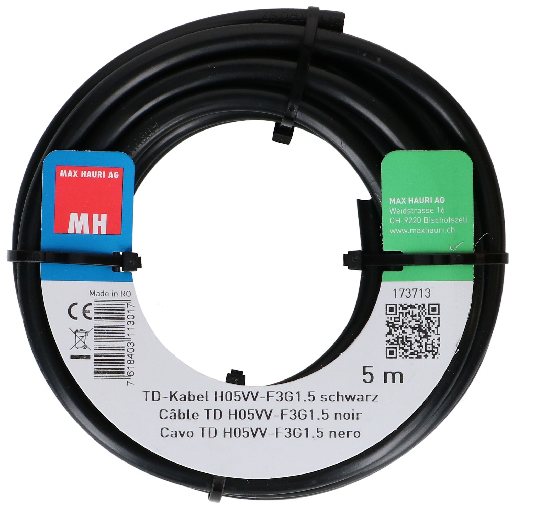 TD-Kabel H05VV-F3G1.5 5m schwarz