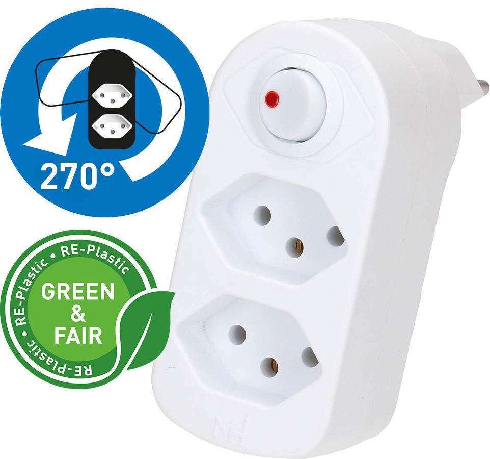 multi adaptateur ADAPT 2x type 13 blanc rotatif inter. Green+Fair