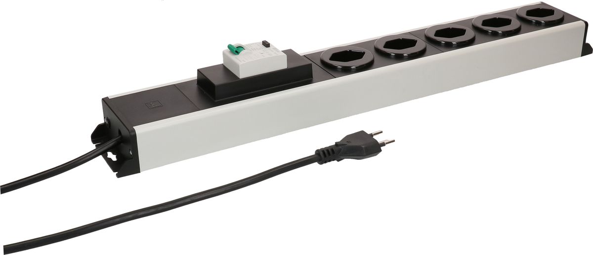 Steckdosenleiste Power Line 5x Typ 13 gr/sw FI 30mA / 10A 1.5m