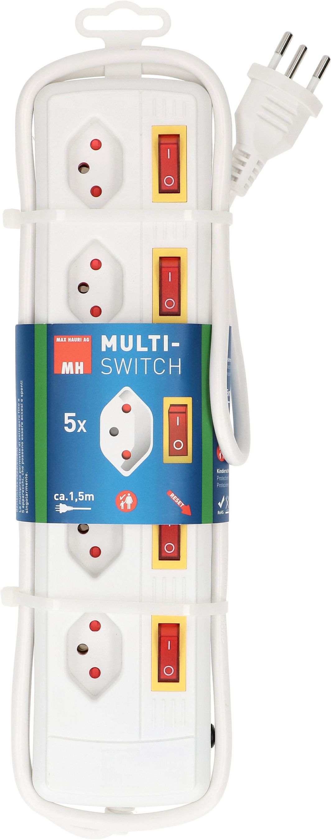 multipresa Multi-Switch 5x tipo 13 BS bianco interruttore 1.5m