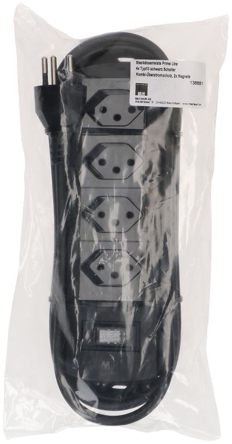 Steckdosenleiste Prime Line 4x Typ 13 schwarz Schalter Magnet 3m