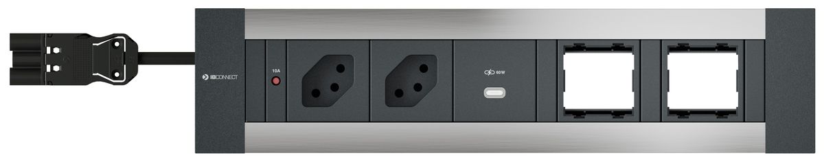INTRO2.0 Steckdosen. eloxiert 2x Typ 13 1x USB-C 60W 2x Leer