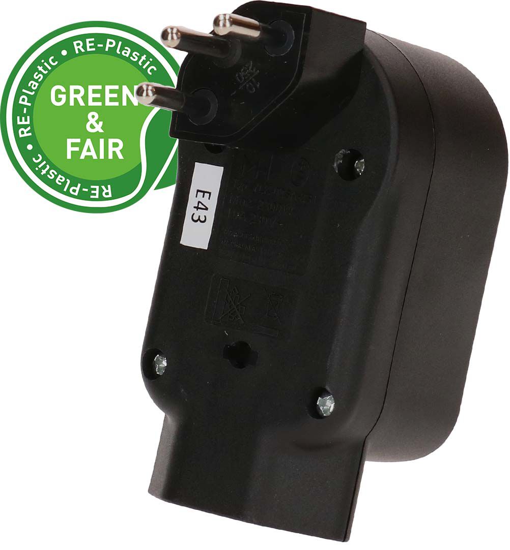 Abzweigstecker ADAPT 2+1x Typ 13 schwarz drehbar Green+Fair