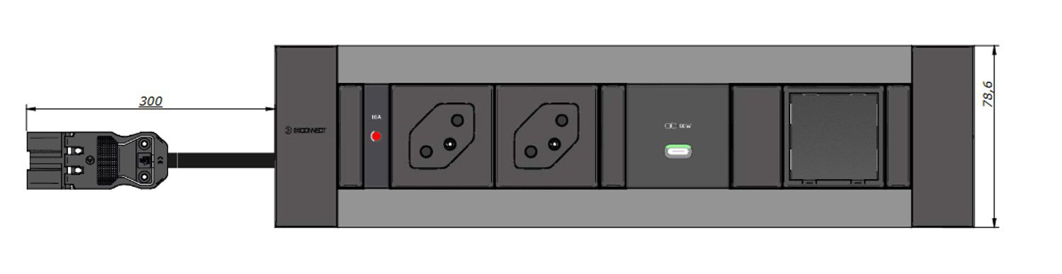 INTRO2.0 Steckdoseneinheit eloxi. 2x Typ 13 1x USB-C 60W 1x blind