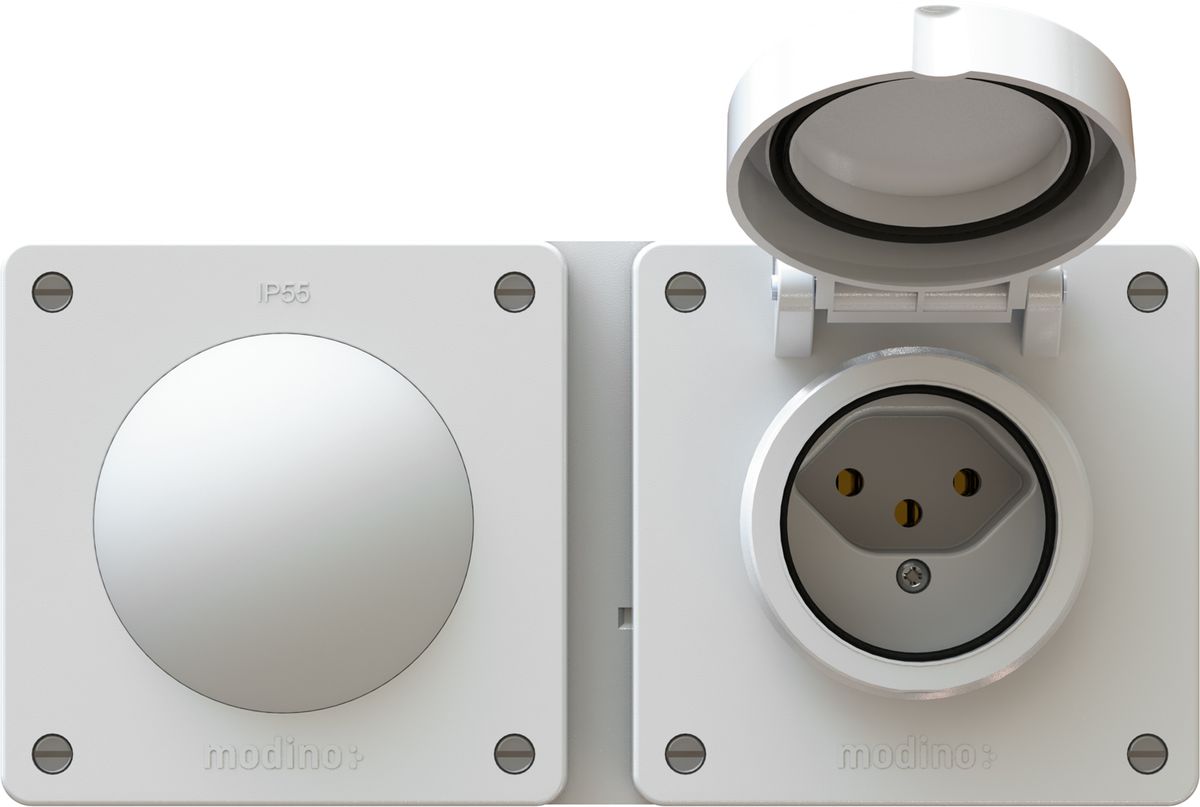 Kombination Drucktaster A/R / Typ 13 Gr.2x1 UP exo IP55 weiss