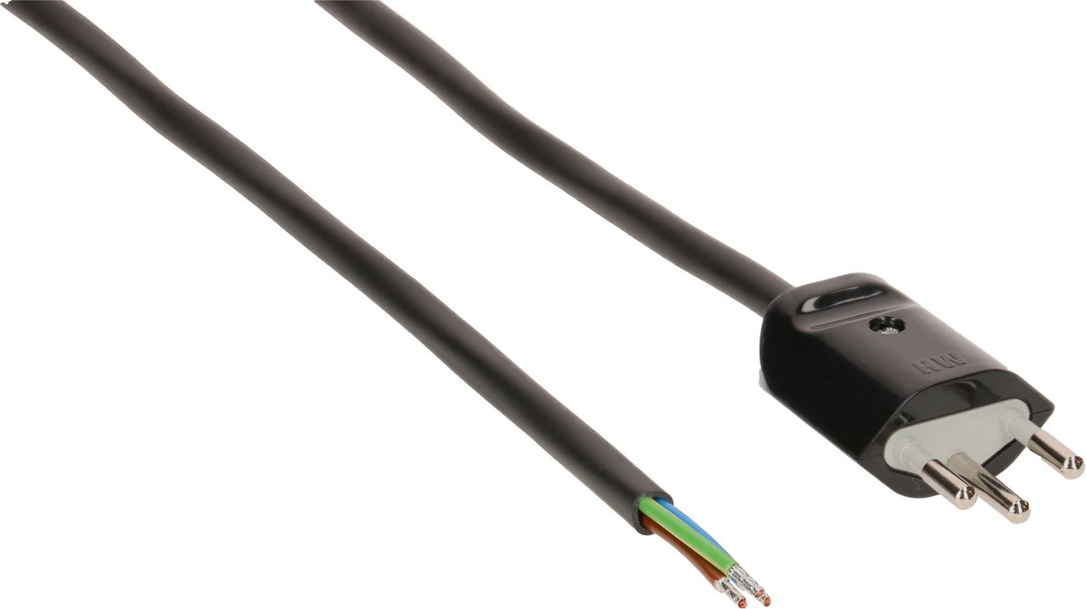 câble secteur 3G1.0 3m noir blindé avec type 12 fiche