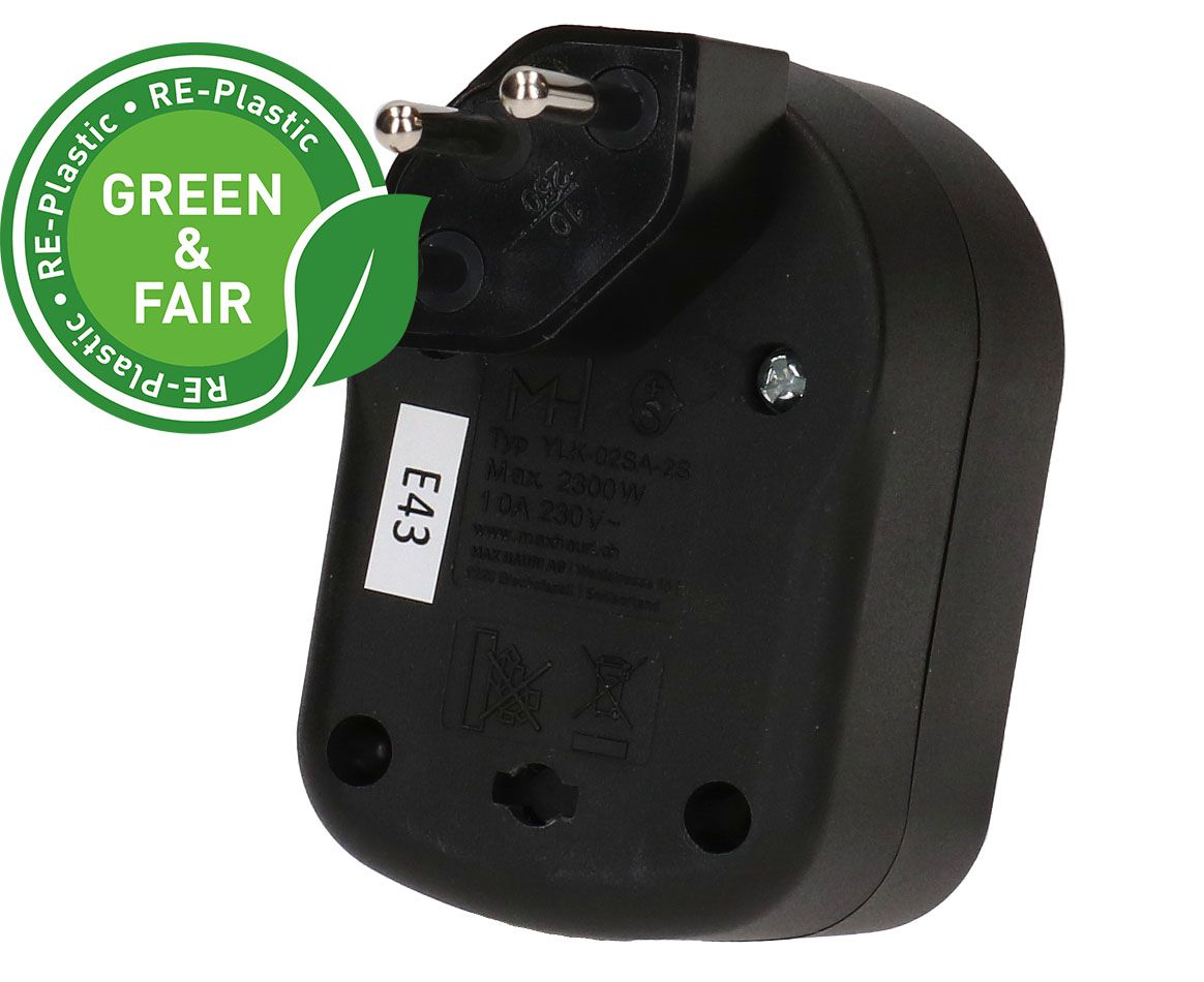 Abzweigstecker ADAPT 2x Typ 13 schwarz drehbar Green+Fair