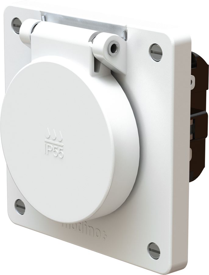 Steckdose 1x Typ 25 Einsatz +Frontset exo IP55 weiss