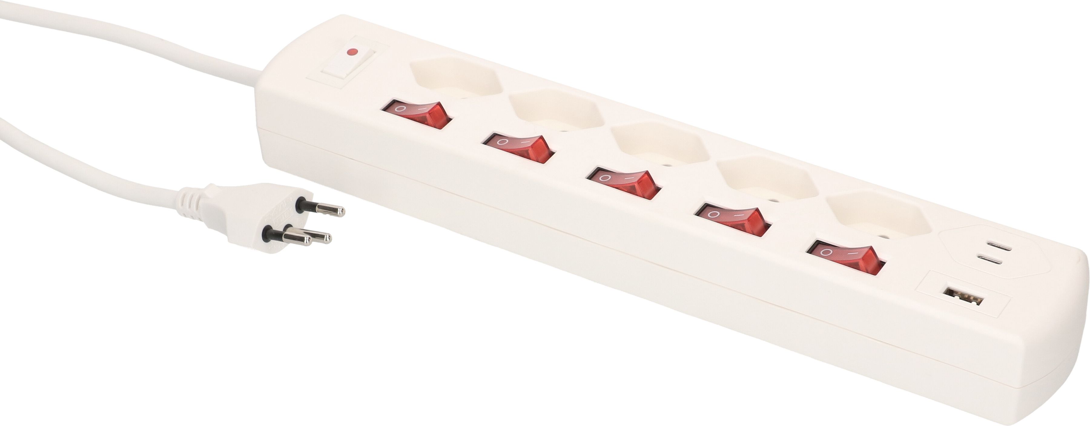 Steckdosenleiste Multi-Switch 5x Typ 13 2xUSB-C 1xUSB-A PD 20W ws
