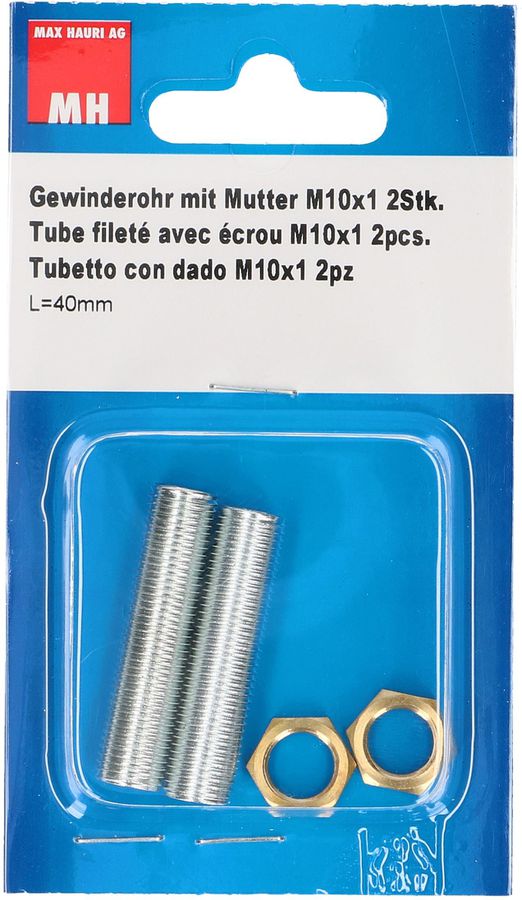 Gewinderohr M10 40mm mit Mutter M10  2 Stk