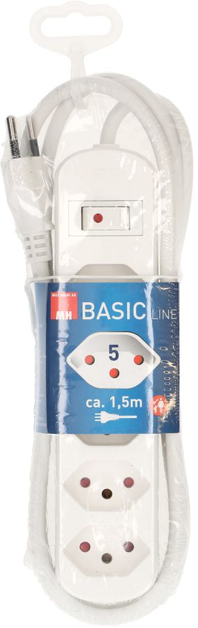 multipresa Basic Line 5x tipo 13 BS bianco interruttore 1.5m