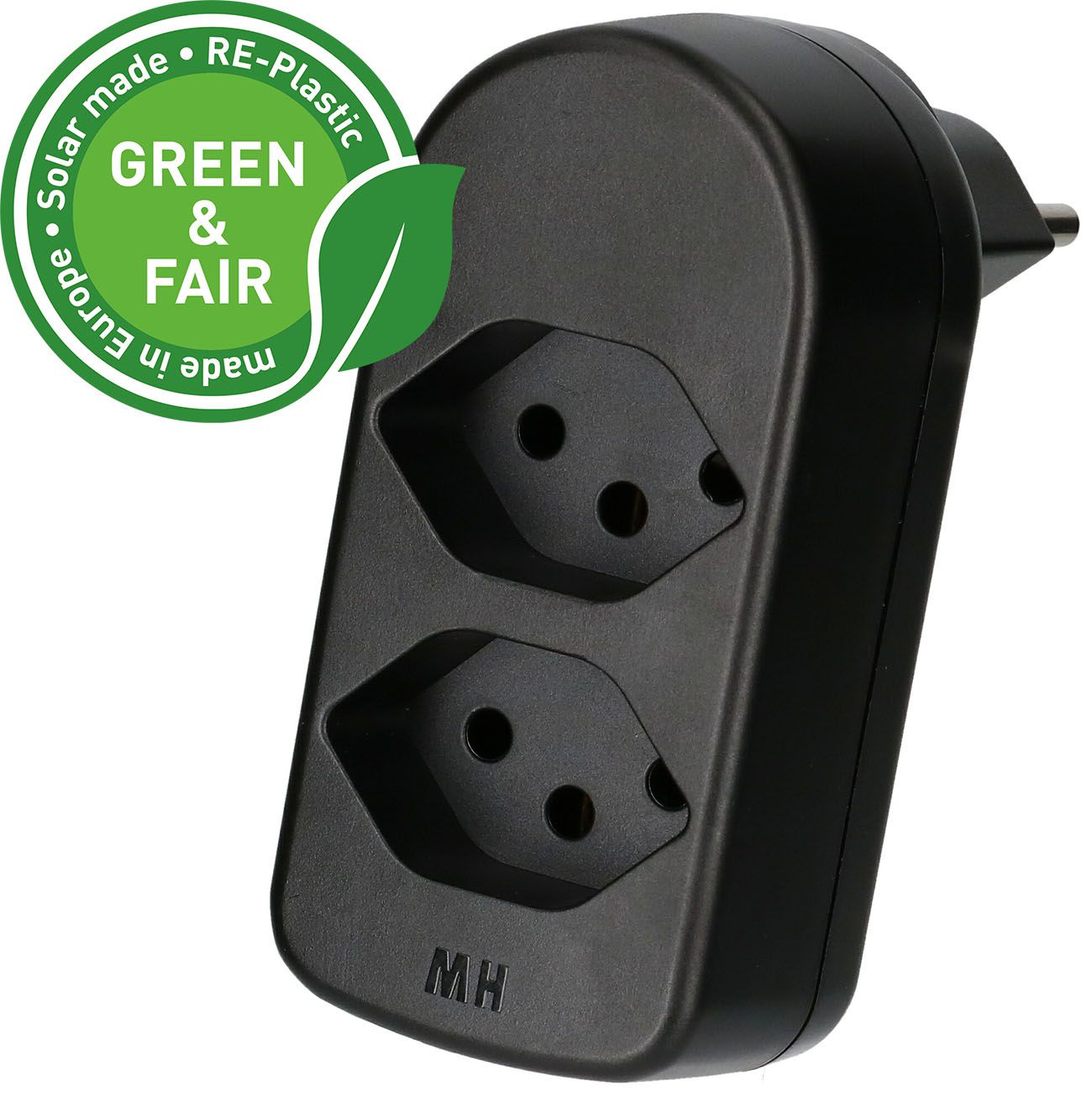 Abzweigstecker ADAPT 2x Typ 13 schwarz drehbar Green+Fair