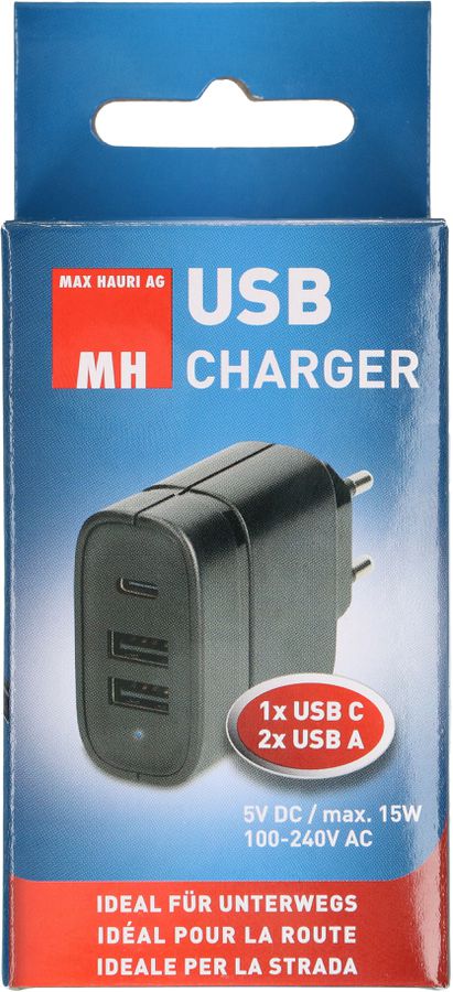 chargeur USB 2x USB A et 1x USB C total 15W