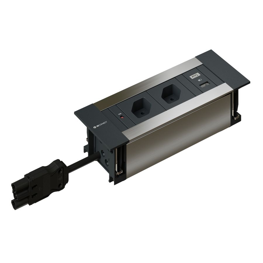 INTRO2.0 bloc multiprise anodisé 2x type 13 1x USB-A/C