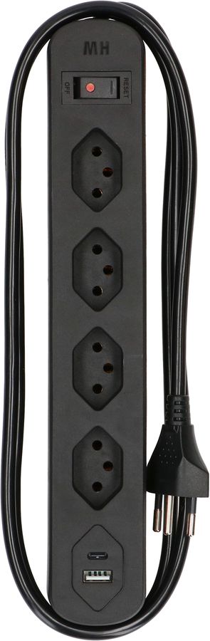 Multiple socket Basic Line 4x type 13 1xUSB-A 1xUSB-C black