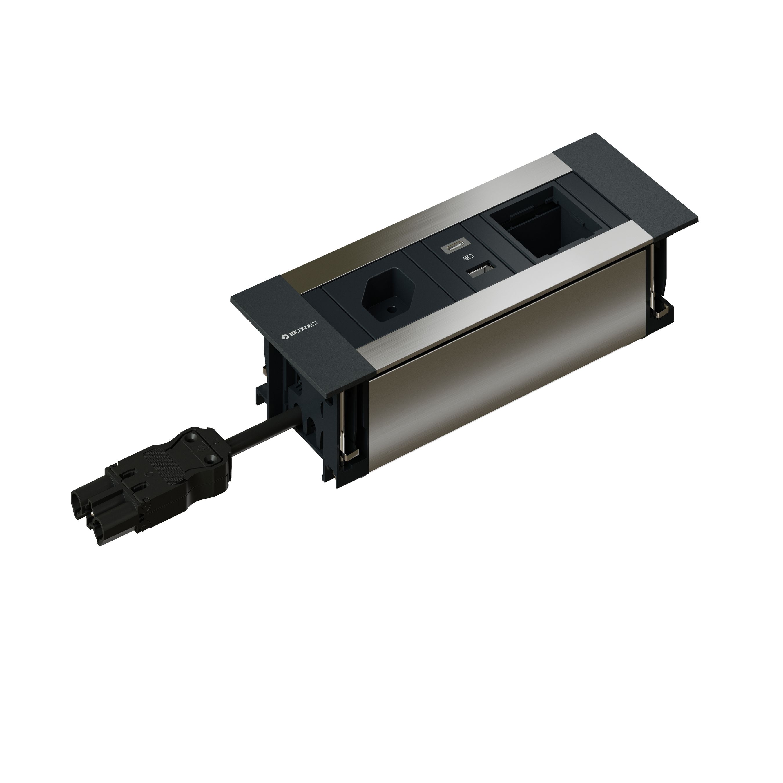 INTRO2.0 bloc multiprise anodisé 1x type 13 1x USB-A/C 1x vide