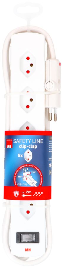 multipresa Safety Line 5x tipo 13 90° BS bianco interr. 2m cli.