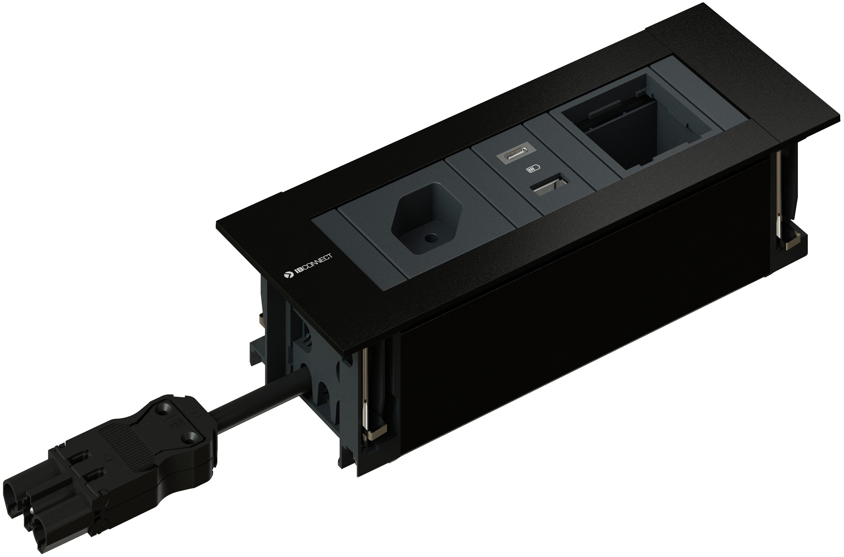 INTRO2.0 Steckdoseneinheit schwarz 1x Typ 13 1x USB-A/C 1x Leer