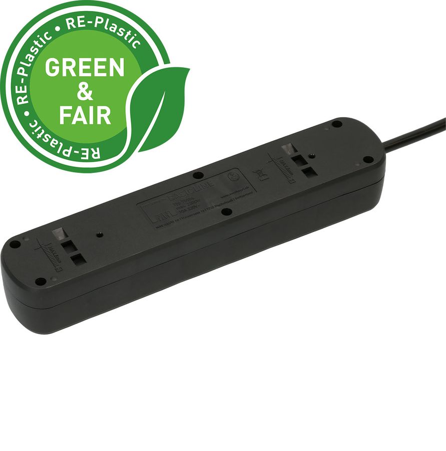 Steckdosenleiste Basic Line 6x Typ 13 sw Schalter 1.5m Green+Fair