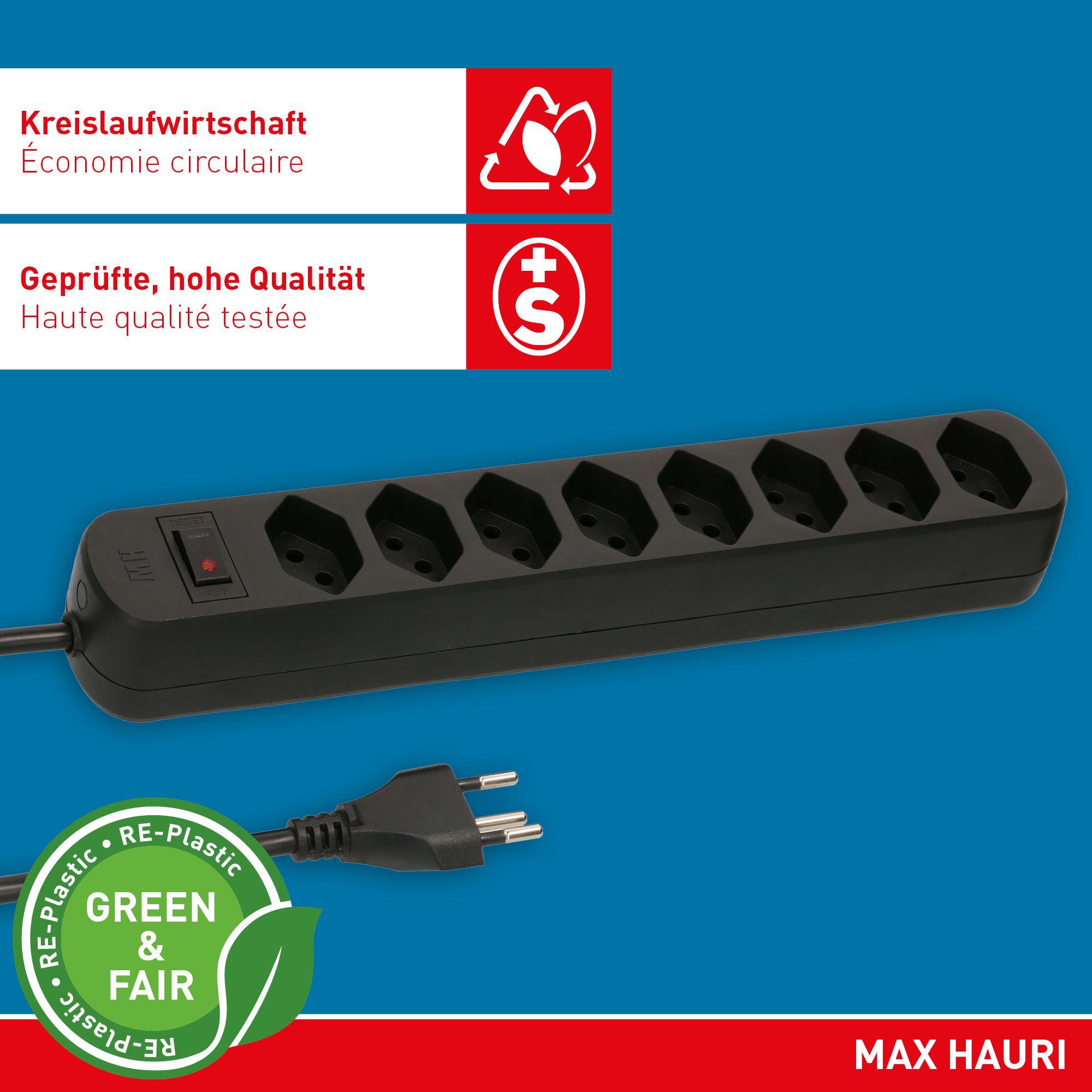 Steckdosenleiste Basic Line 8x Typ 13 sw Schalter 1.5m Green+Fair