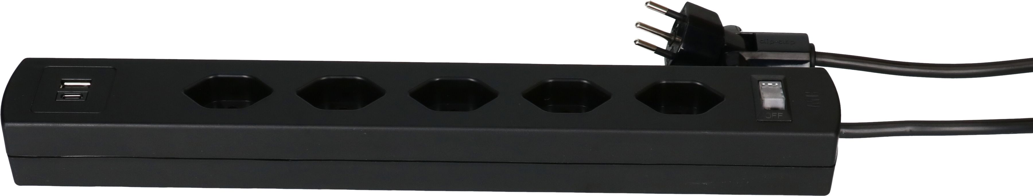 Steckdosenl. Safety Line 5xTyp 13 90° BS sw Scha. USB Mag.2m cli.