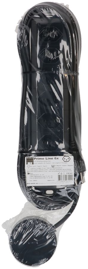 multiprise Prime Line 6x type 13 noir interr. ext. aimant 1.5m