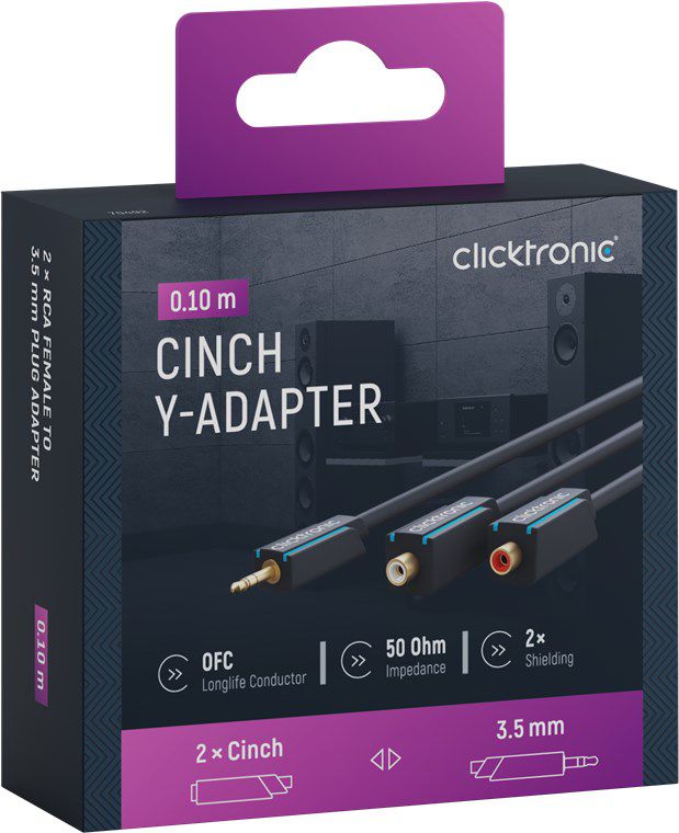 Audio-Y-Adapter-Kabel Klinkenstecker/Cinch-Buchse 0.1m schwarz